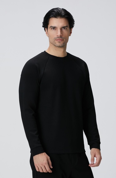  Network Erkek Siyah Bisiklet Yaka Basic Sweatshirt
