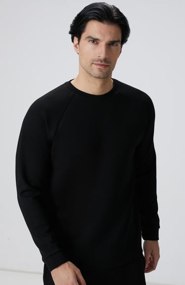  Network Erkek Siyah Bisiklet Yaka Basic Sweatshirt