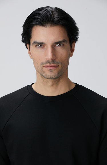  Network Erkek Siyah Bisiklet Yaka Basic Sweatshirt