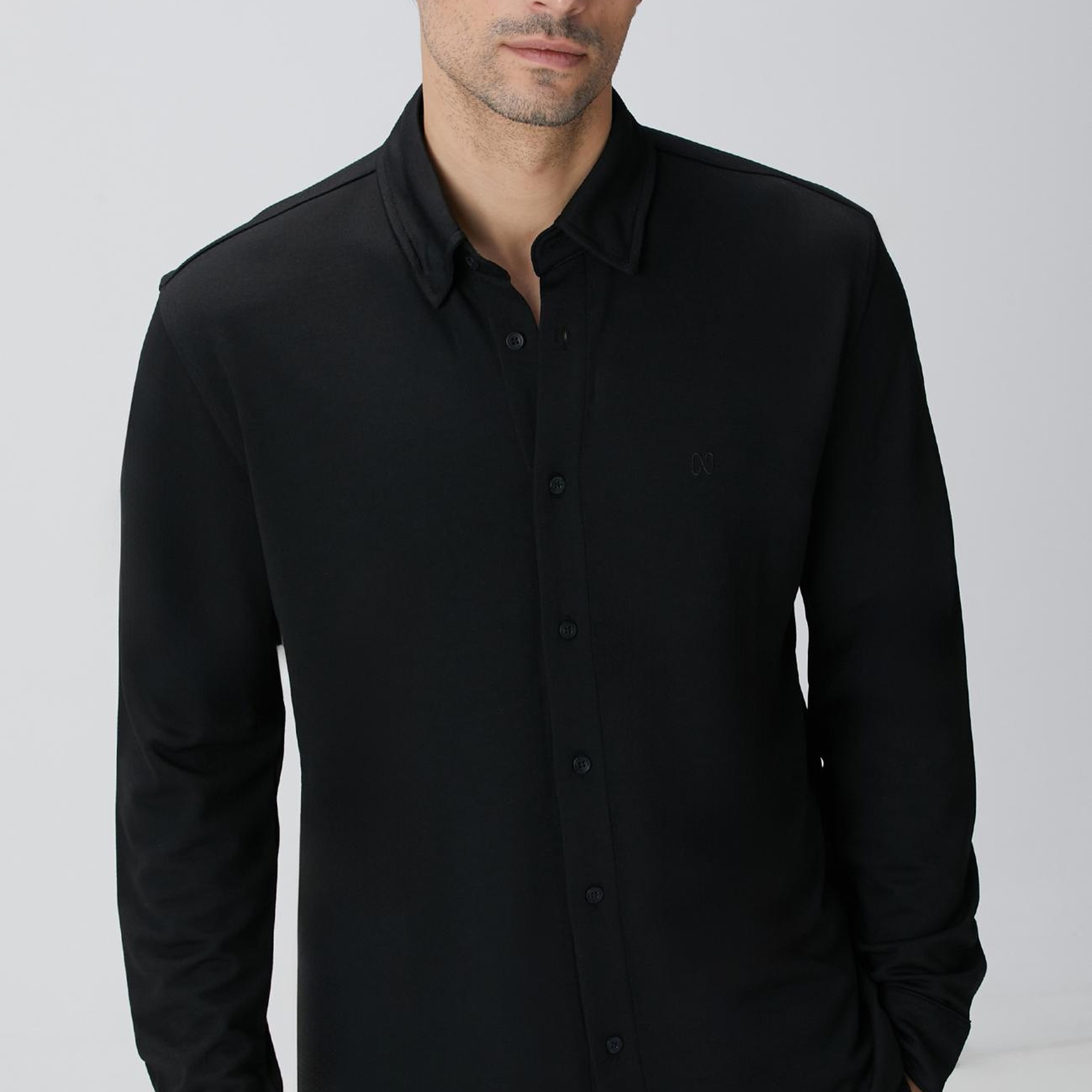 Network Erkek Siyah Uzun Kollu Örme Gömlek