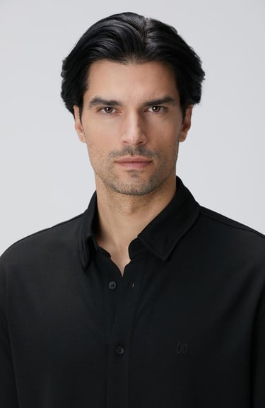  Network Erkek Siyah Uzun Kollu Örme Gömlek