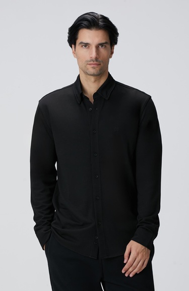  Network Erkek Siyah Uzun Kollu Örme Gömlek