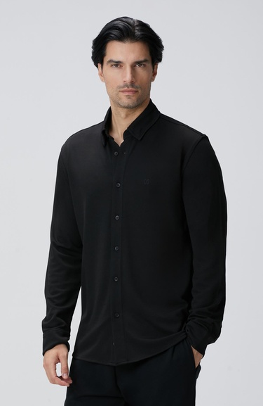  Network Erkek Siyah Uzun Kollu Örme Gömlek