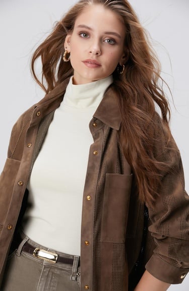  Network Kadın Vizon Desenli Deri Gömlek