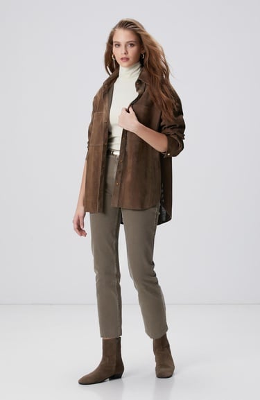  Network Kadın Vizon Desenli Deri Gömlek