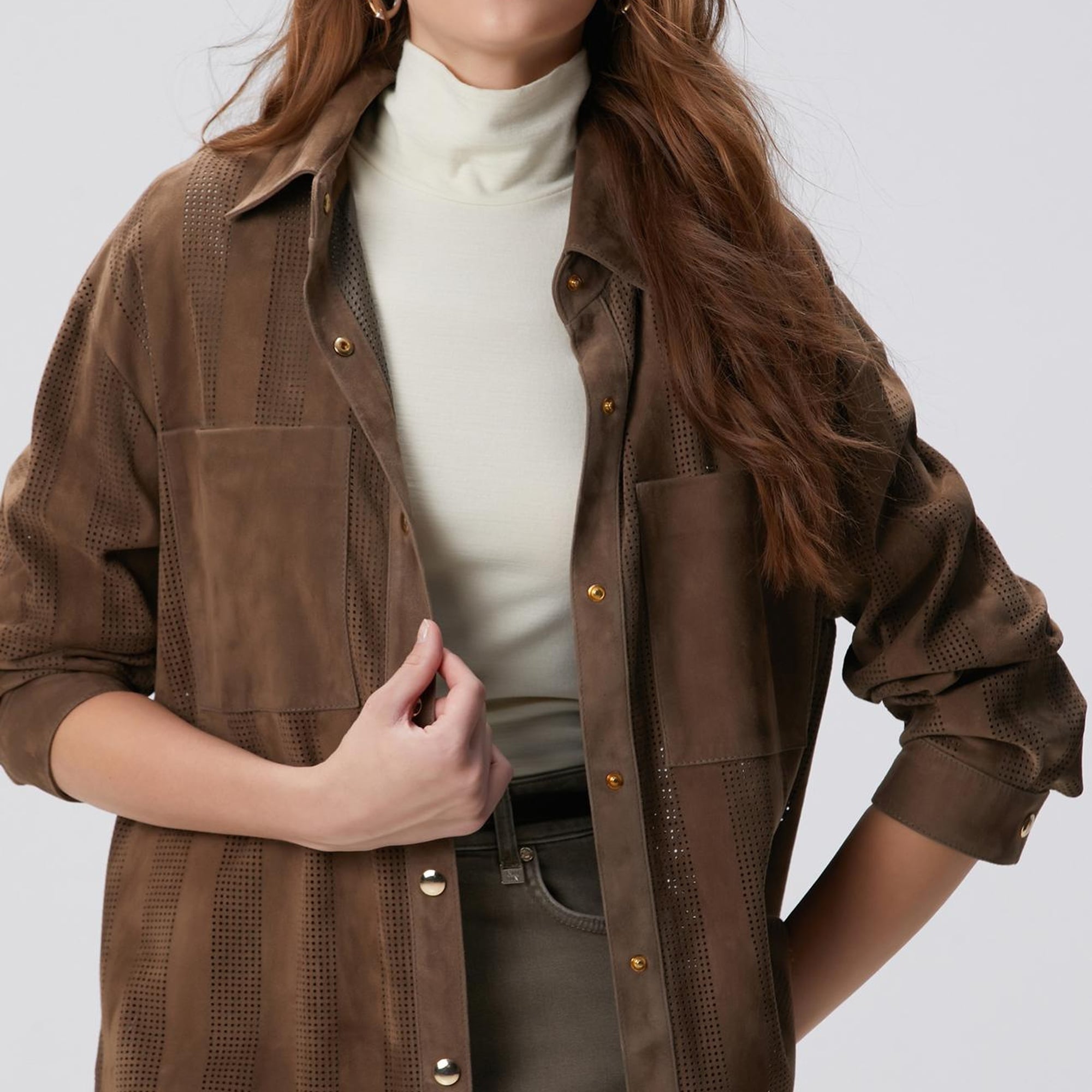 Network Kadın Vizon Desenli Deri Gömlek