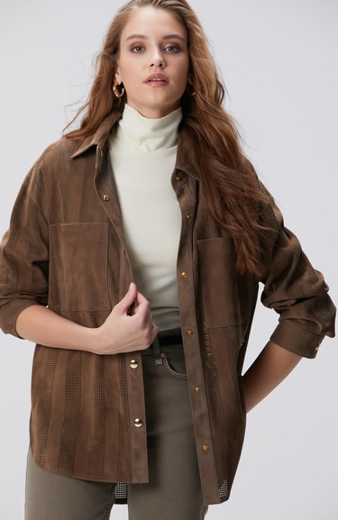  Network Kadın Vizon Desenli Deri Gömlek