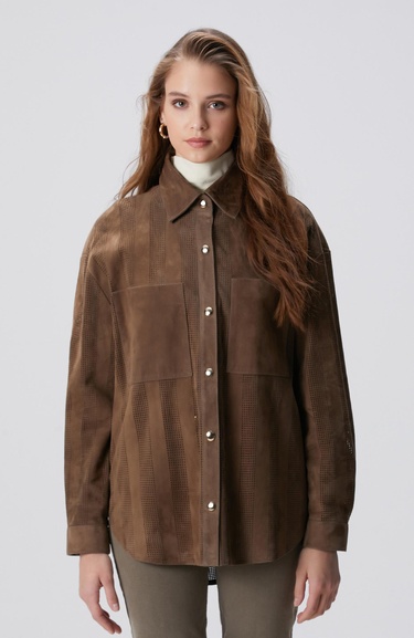  Network Kadın Vizon Desenli Deri Gömlek