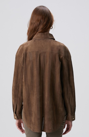  Network Kadın Vizon Desenli Deri Gömlek