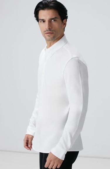  Network Erkek Kırık Beyaz Uzun Kollu Örme Gömlek