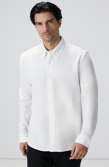  Network Erkek Kırık Beyaz Uzun Kollu Örme Gömlek