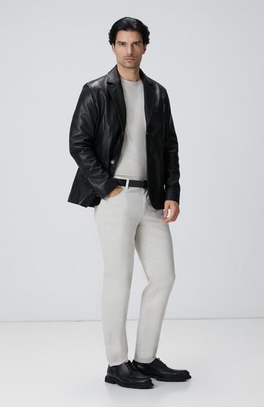  Network Erkek Siyah Deri Ceket
