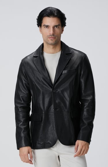  Network Erkek Siyah Deri Ceket
