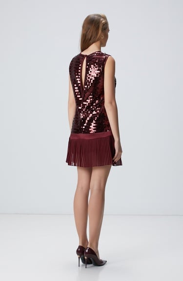  Network Kadın Vişne Payetli Mini Abiye Elbise