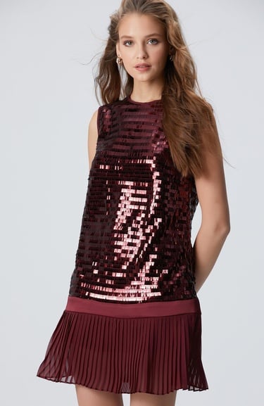  Network Kadın Vişne Payetli Mini Abiye Elbise