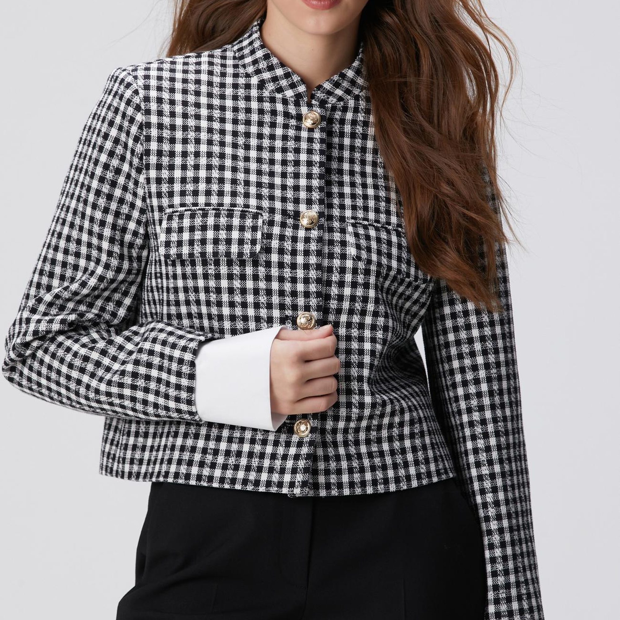 Network Kadın Siyah Beyaz Kazayağı Desenli Ceket