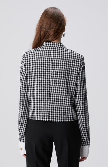  Network Kadın Siyah Beyaz Kazayağı Desenli Ceket