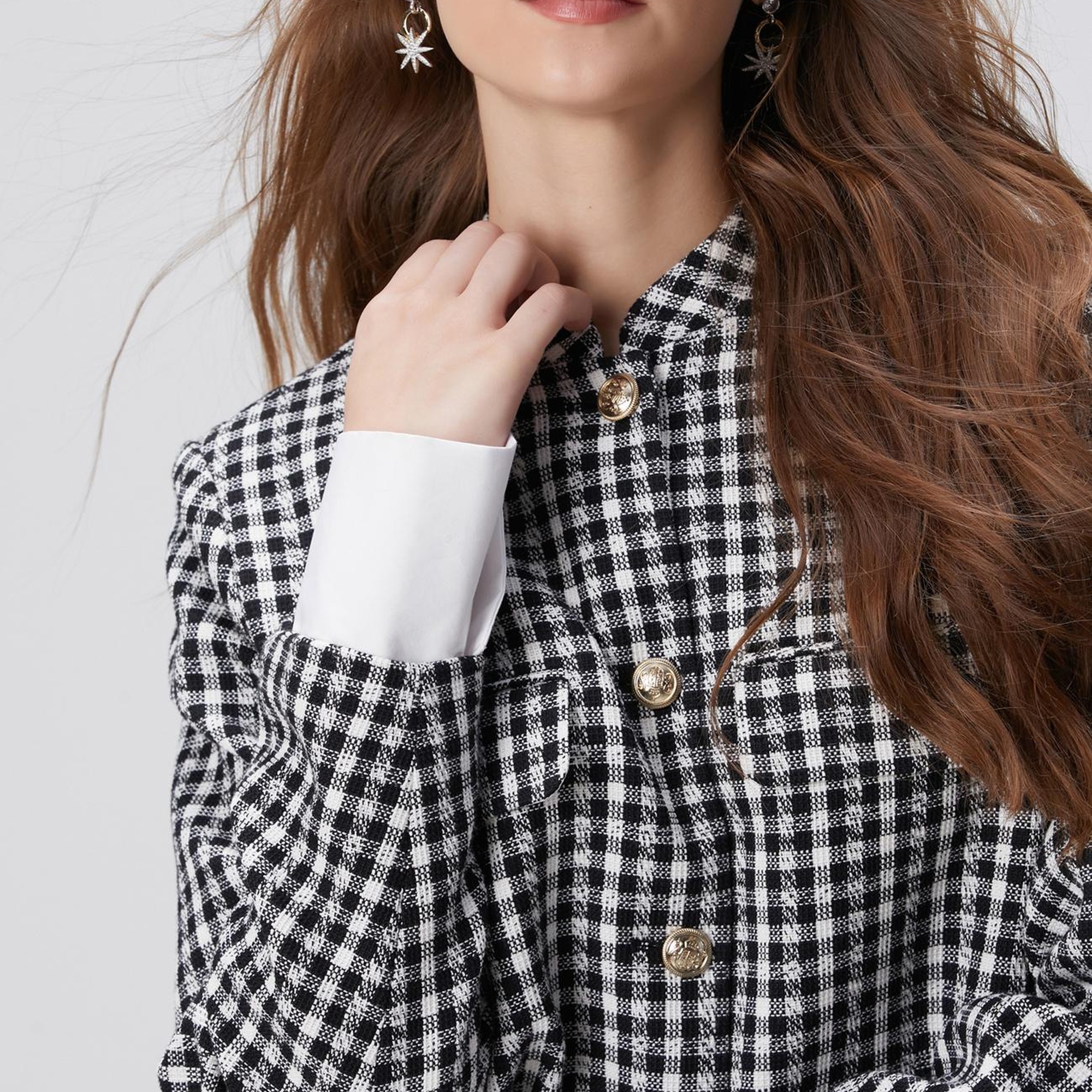 Network Kadın Siyah Beyaz Kazayağı Desenli Ceket