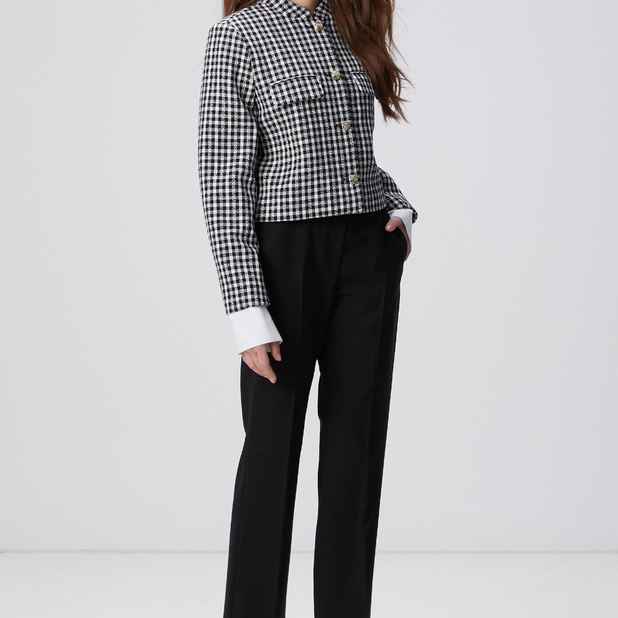 Network Kadın Siyah Beyaz Kazayağı Desenli Ceket