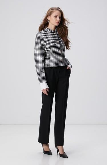  Network Kadın Siyah Beyaz Kazayağı Desenli Ceket