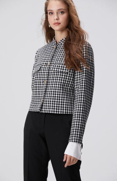  Network Kadın Siyah Beyaz Kazayağı Desenli Ceket