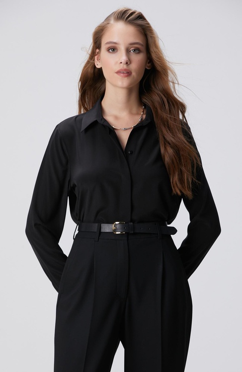  Network Kadın Limited Siyah İpek Gömlek