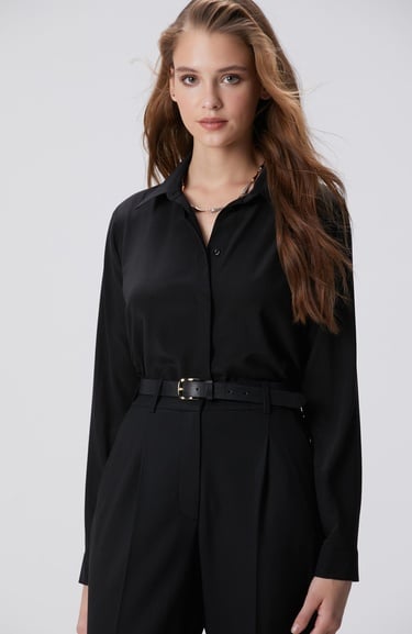  Network Kadın Limited Siyah İpek Gömlek
