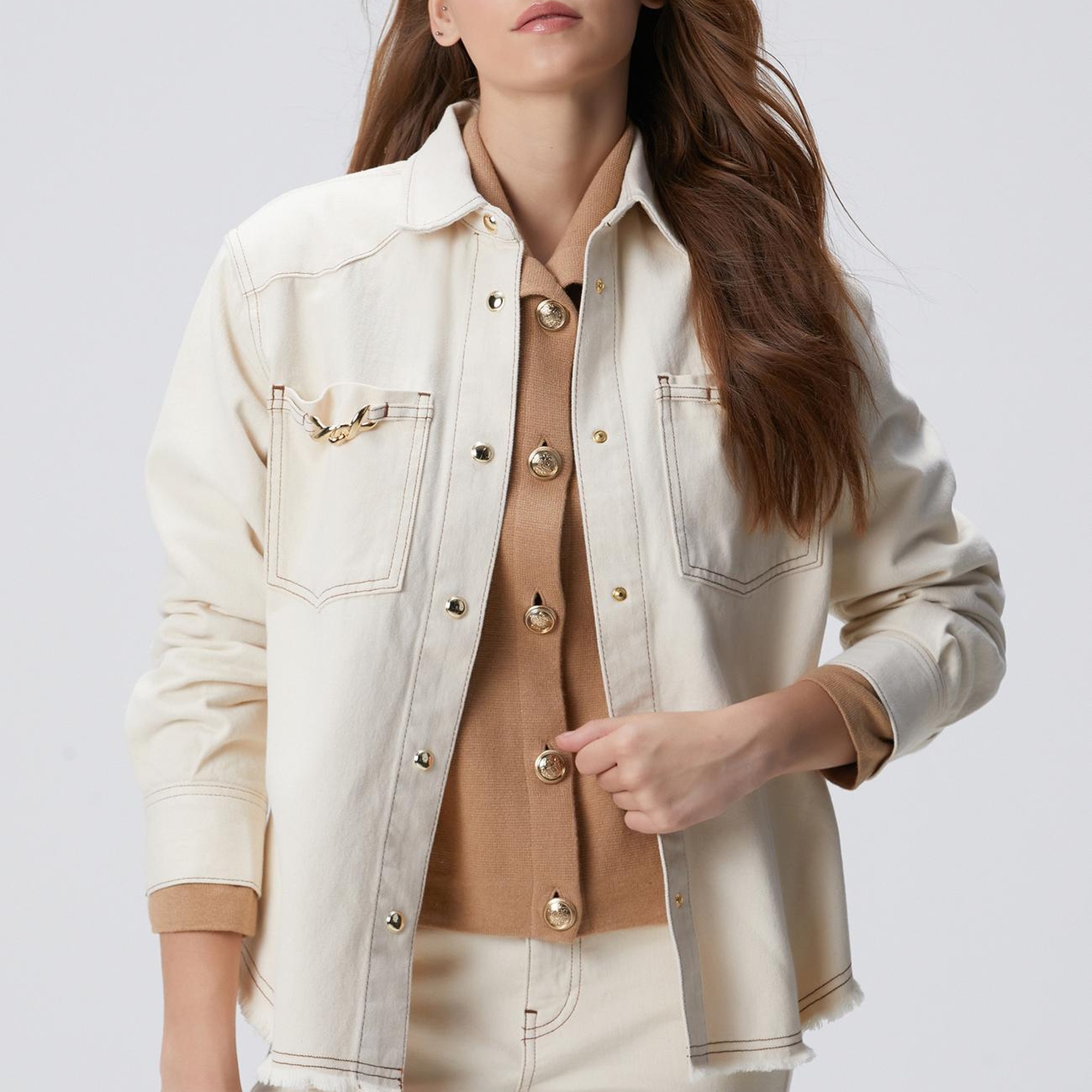 Network Kadın Naturel Aksesuarlı Denim Gömlek