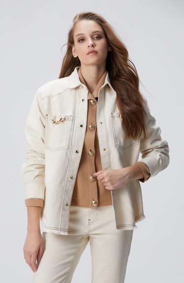  Network Kadın Naturel Aksesuarlı Denim Gömlek