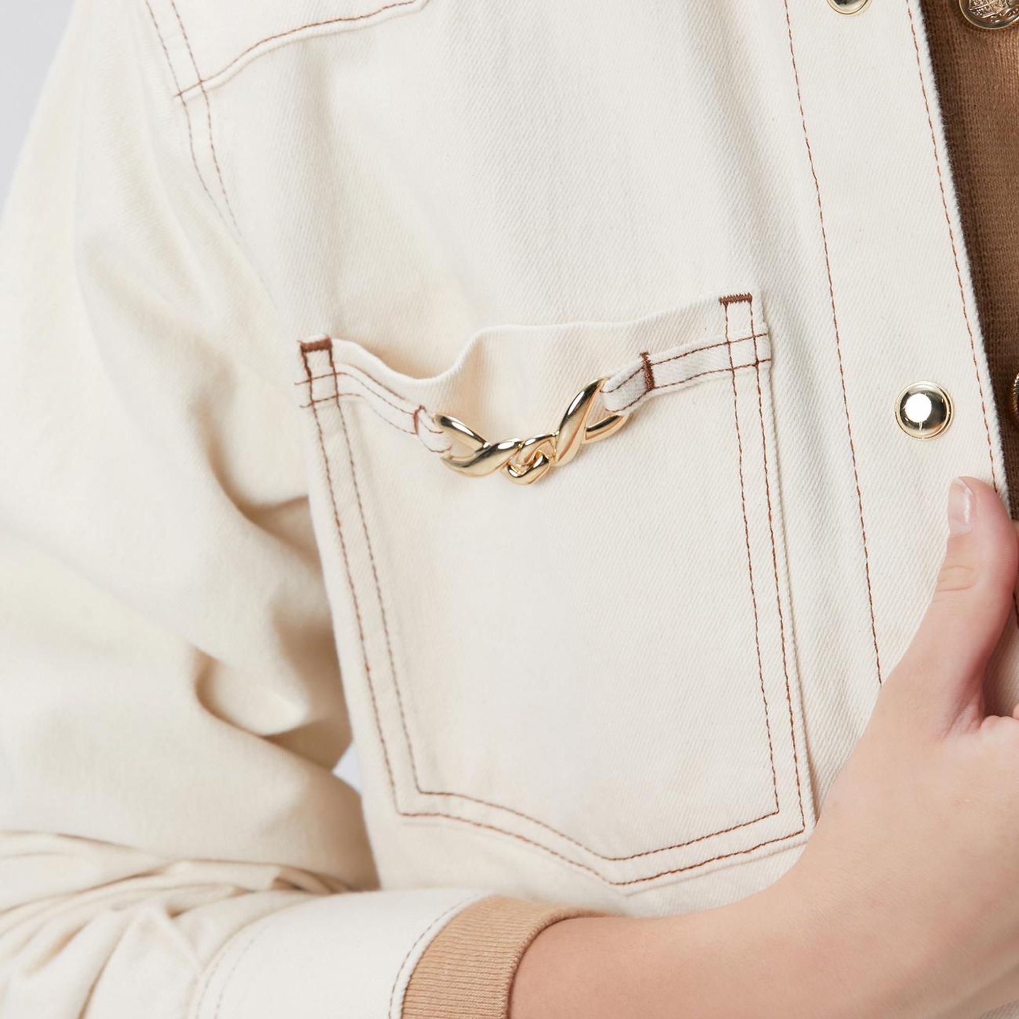 Network Kadın Naturel Aksesuarlı Denim Gömlek