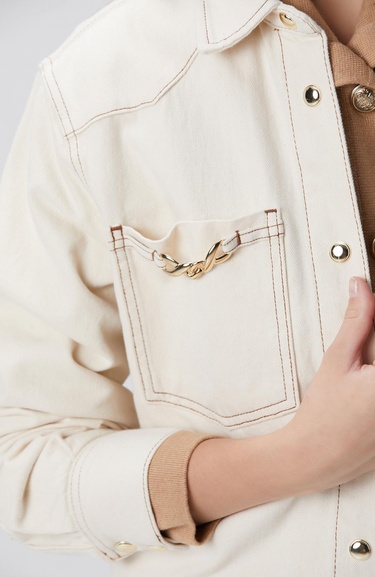  Network Kadın Naturel Aksesuarlı Denim Gömlek