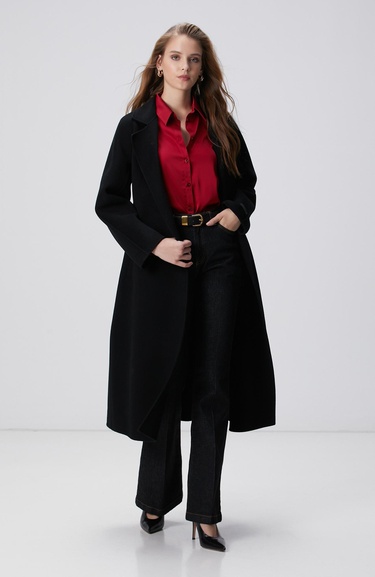  Network Kadın Kırmızı Geniş Manşetli Saten Gömlek