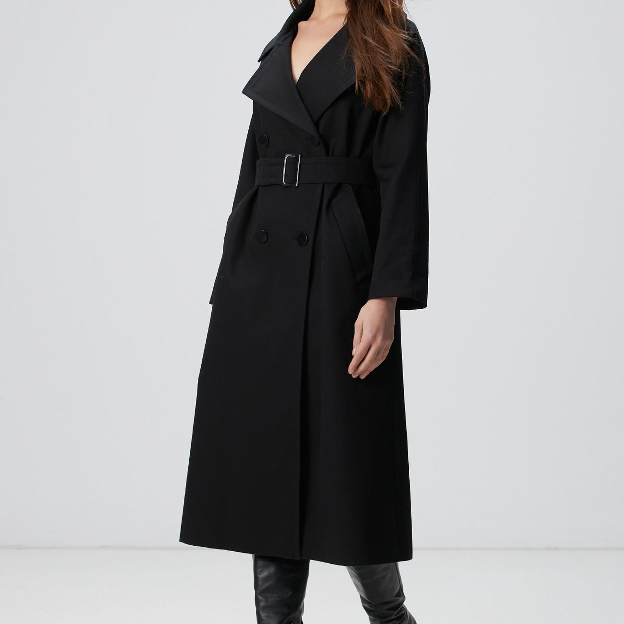 Network Kadın Siyah Kruvaze Trençkot