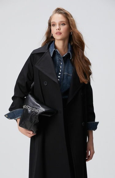 Network Kadın Siyah Kruvaze Trench Coat