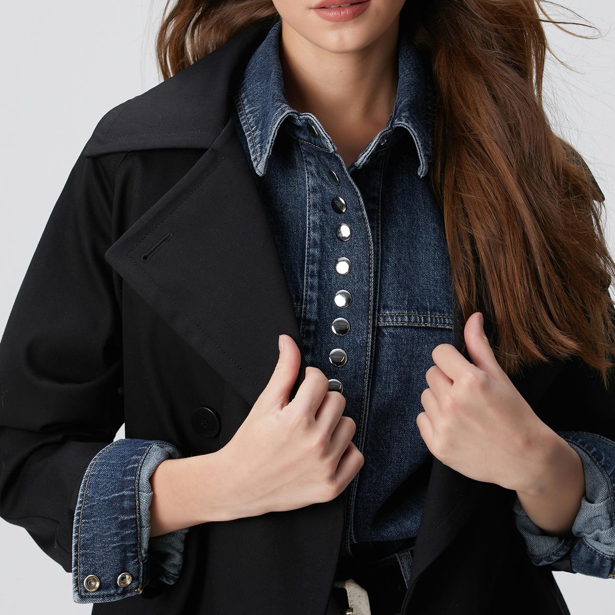 Network Kadın Siyah Kruvaze Trençkot