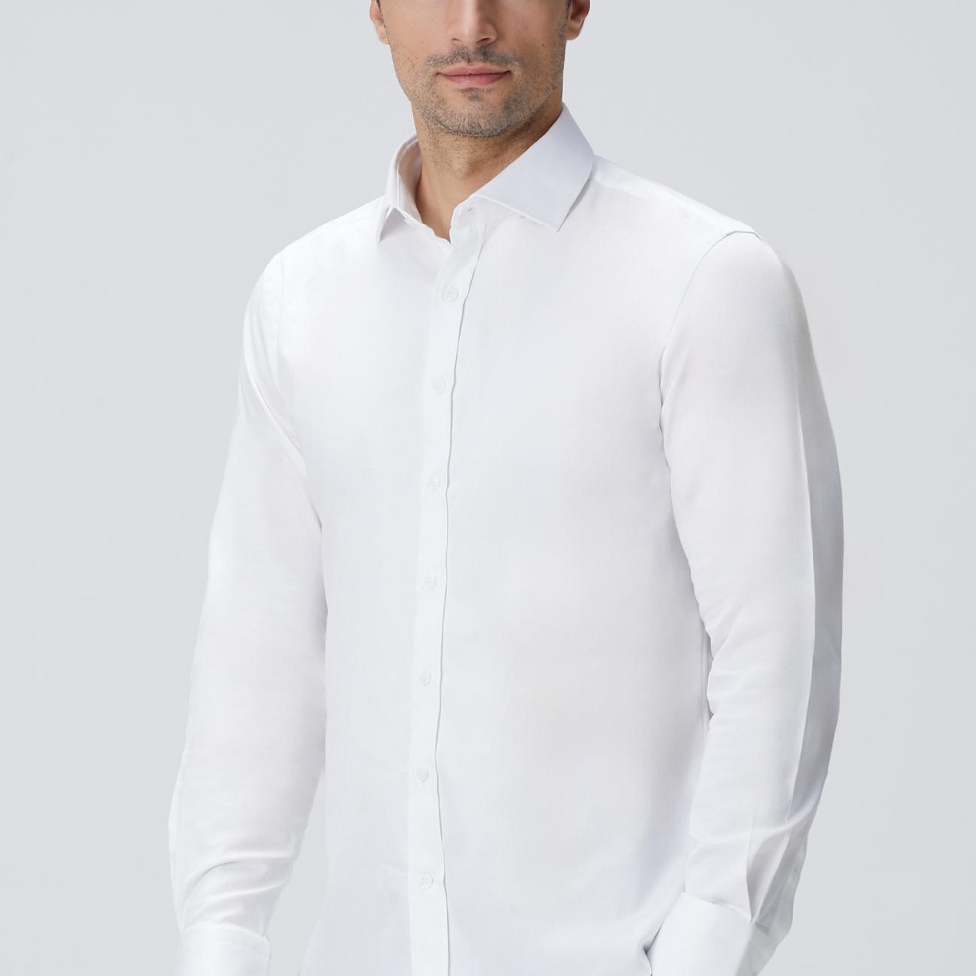 Network Erkek Slim Fit Beyaz Pamuk Saten Gömlek