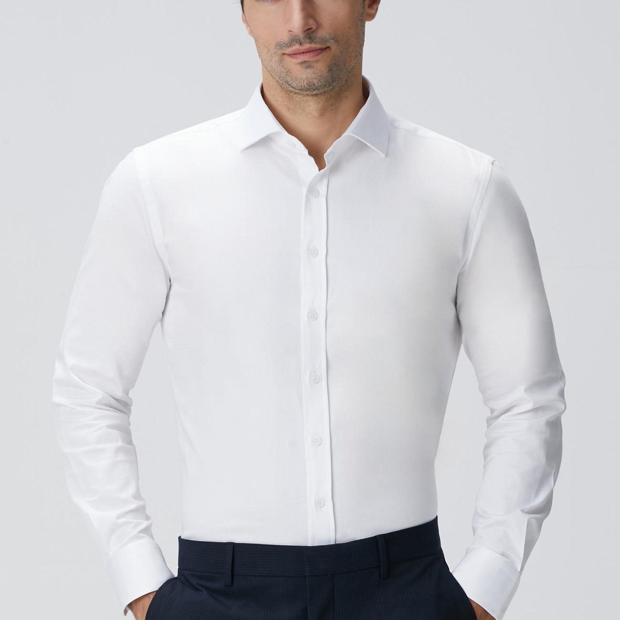 Network Erkek Slim Fit Beyaz Pamuk Saten Gömlek