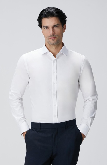  Network Erkek Slim Fit Beyaz Pamuk Saten Gömlek