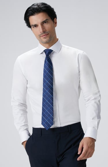  Network Erkek Slim Fit Beyaz Pamuk Saten Gömlek