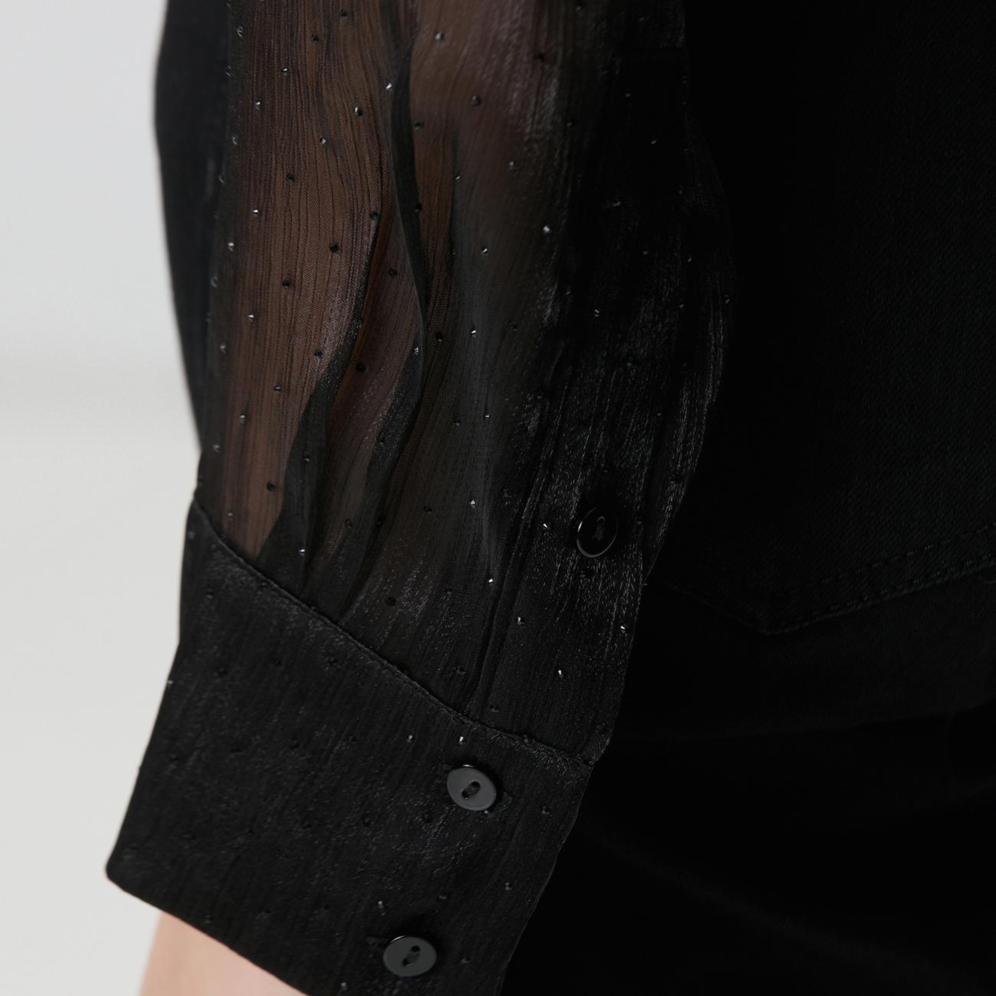 Network Kadın Siyah Cepsiz Taş Baskılı Organze Gömlek