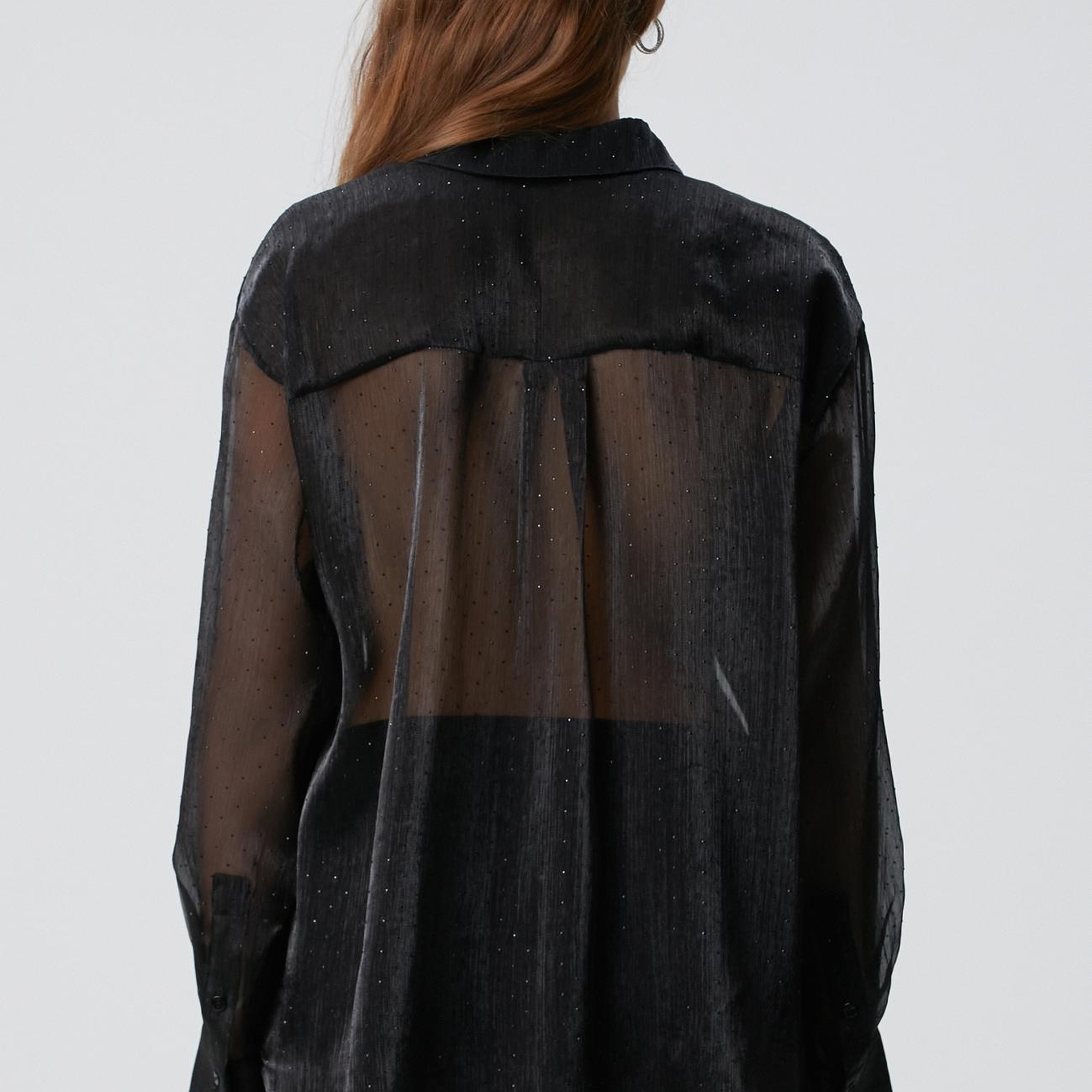 Network Kadın Siyah Cepsiz Taş Baskılı Organze Gömlek