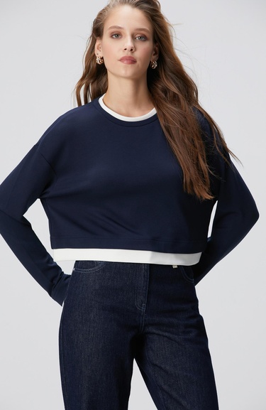  Network Kadın Lacivert Çift Renkli T-shirt