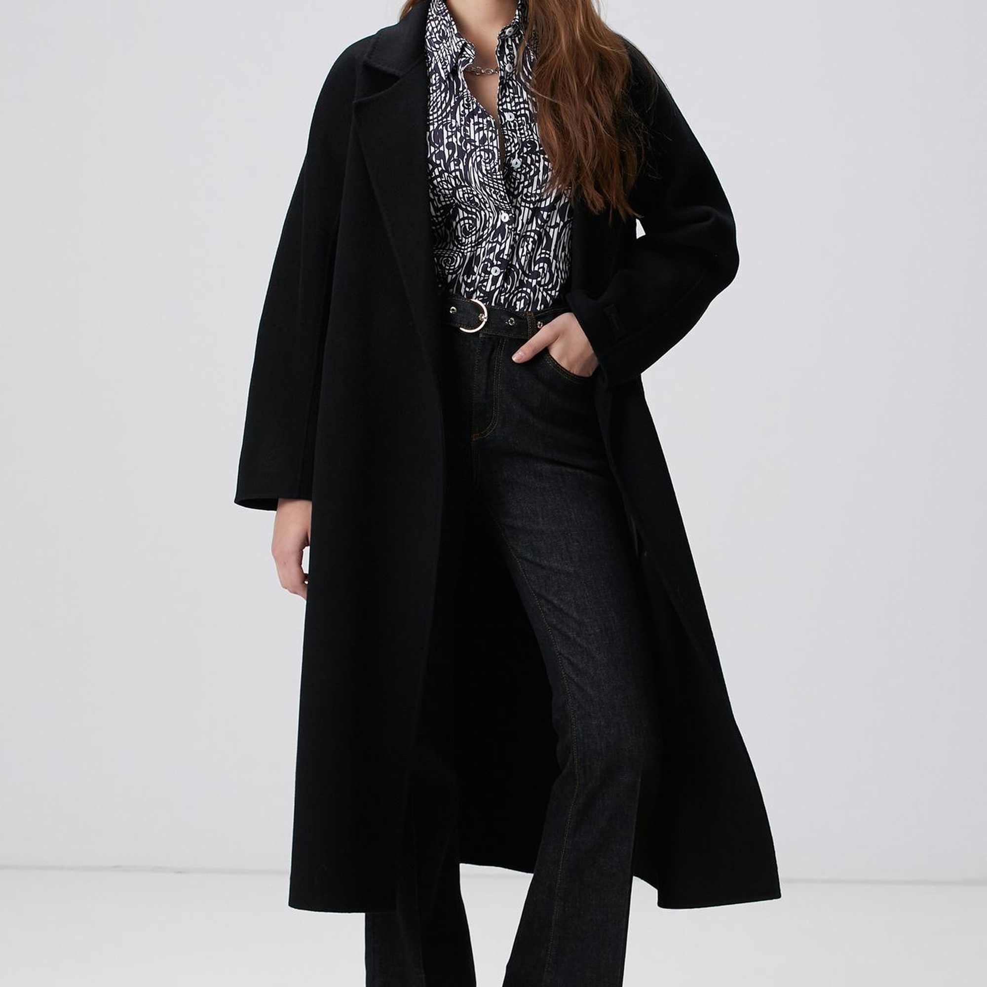 Network Kadın Lacivert Beyaz Desenli Gömlek