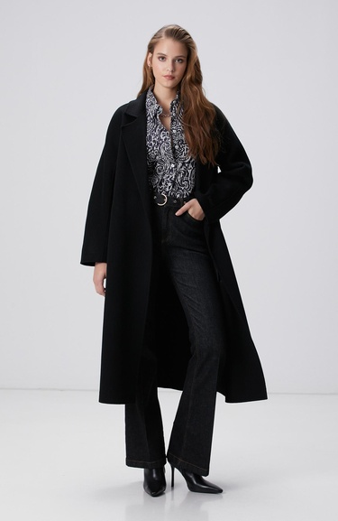  Network Kadın Lacivert Beyaz Desenli Gömlek