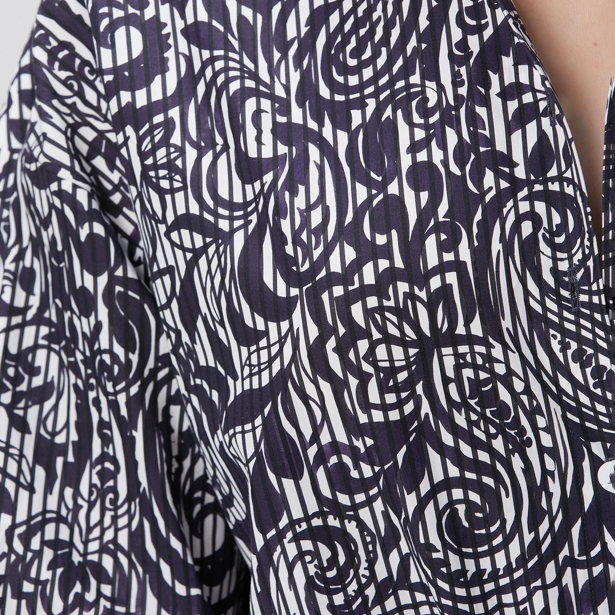 Network Kadın Lacivert Beyaz Desenli Gömlek