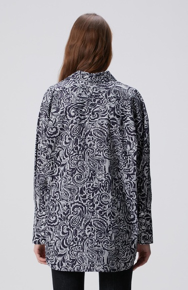  Network Kadın Lacivert Beyaz Desenli Gömlek