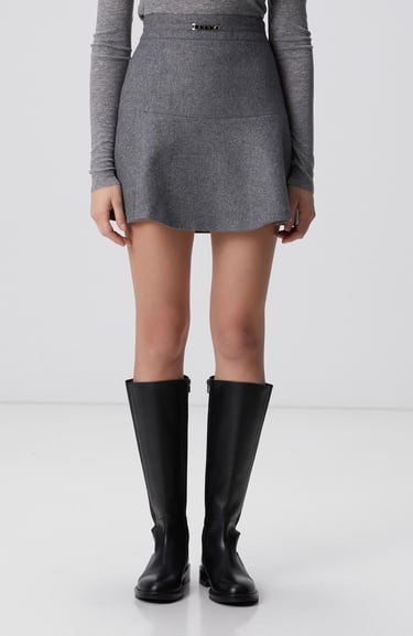  Network Kadın Gri Melanj Yün Karışımlı Mini Etek