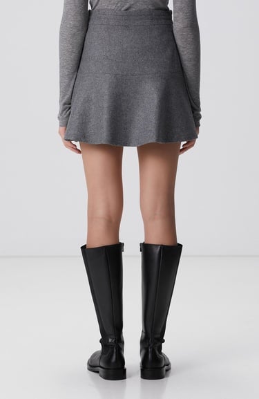  Network Kadın Gri Melanj Yün Karışımlı Mini Etek