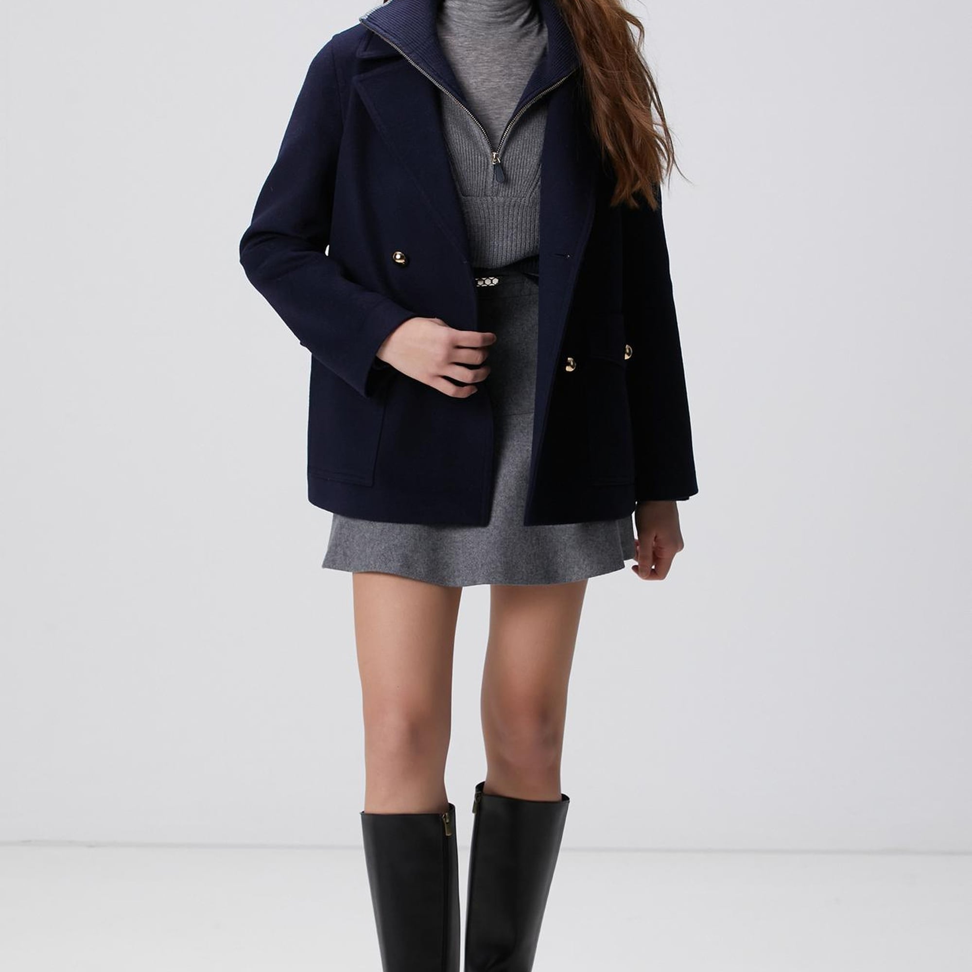 Network Kadın Gri Melanj Lacivert Çizgili Kazak