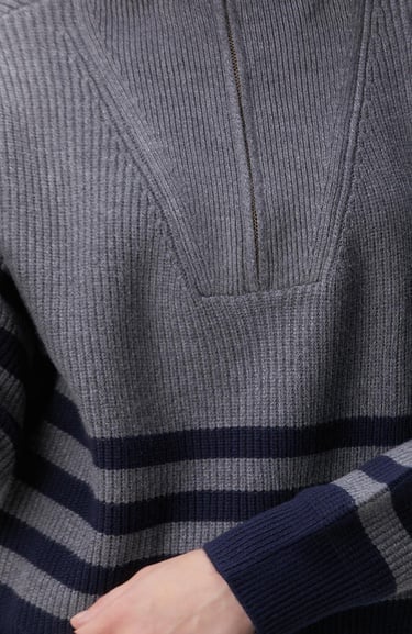  Network Kadın Gri Melanj Lacivert Çizgili Kazak